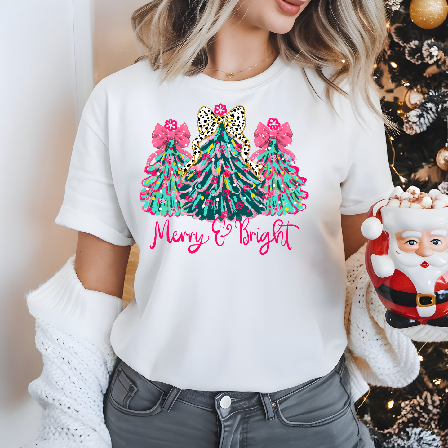 Christmas Tree Unisex Tee - Merry and Bright Trees, Women's Holiday Shirt