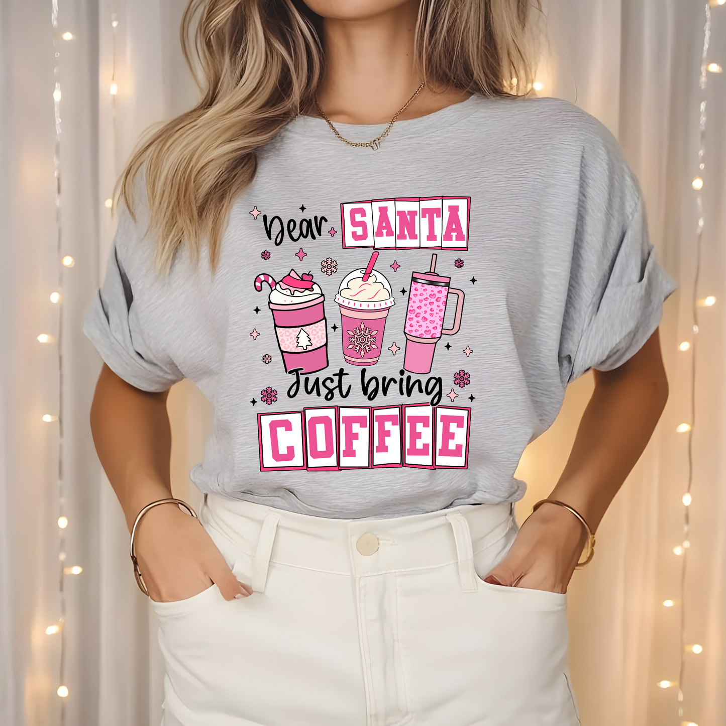 Dear santa just bring coffe-Jersey Short Sleeve Tee