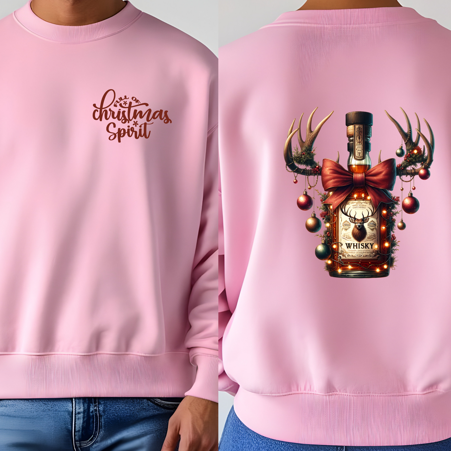 Full Off Christmas Spirit Whiskey Sweatshirt-Christmas Cheers Drinks Sweater