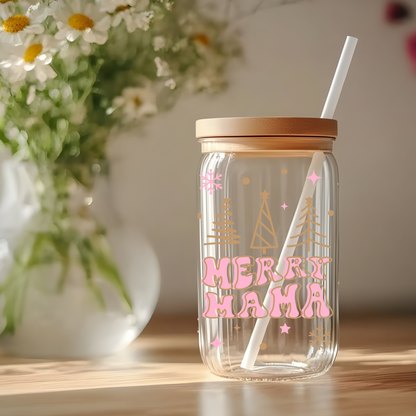 Merry MaMa-Christmas Iced Coffee Glass