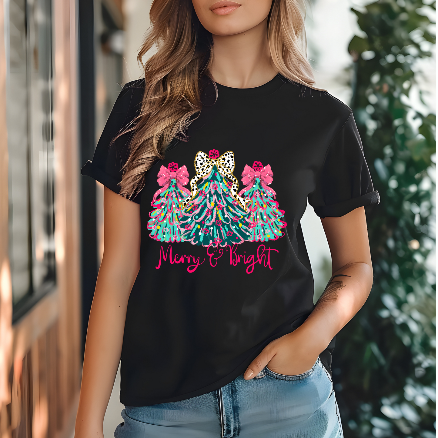 Christmas Tree Unisex Tee - Merry and Bright Trees, Women's Holiday Shirt