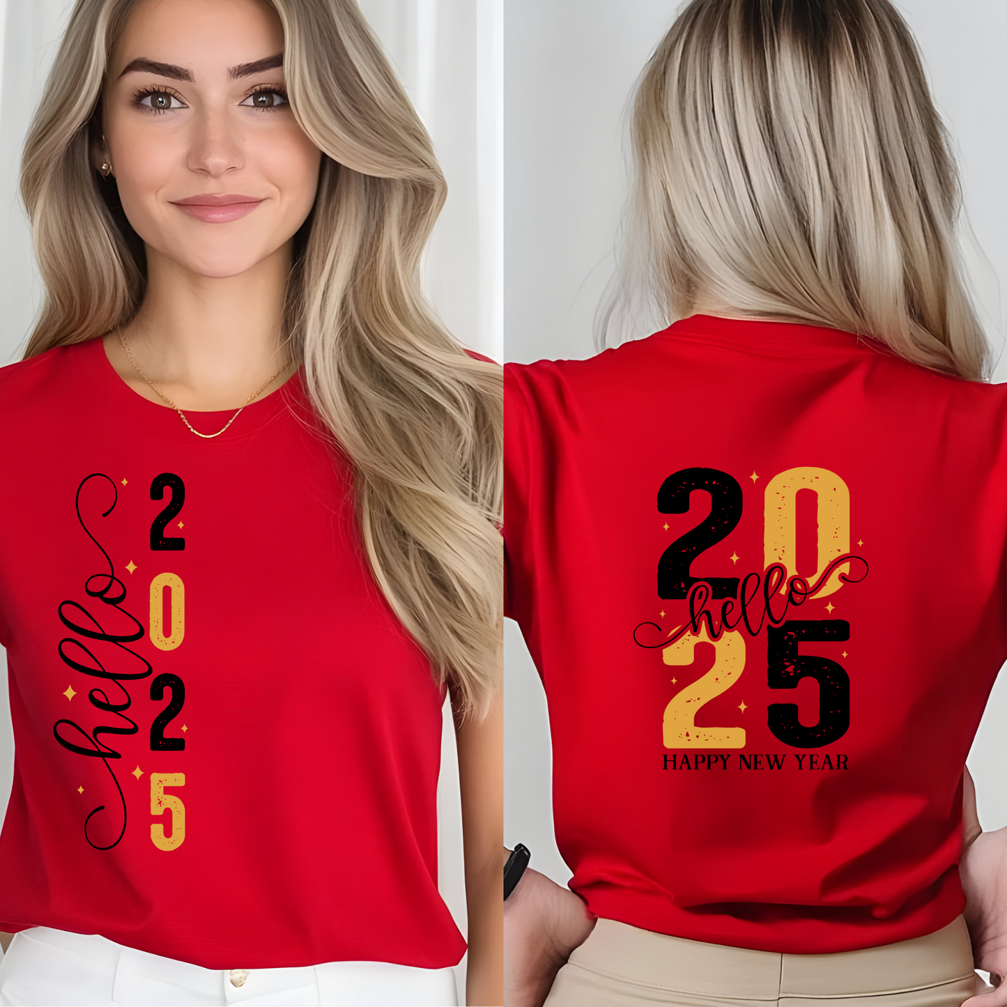 T-Shirt New Year 2025 Hello Happy New Years Unisex Heavy Cotton Tee