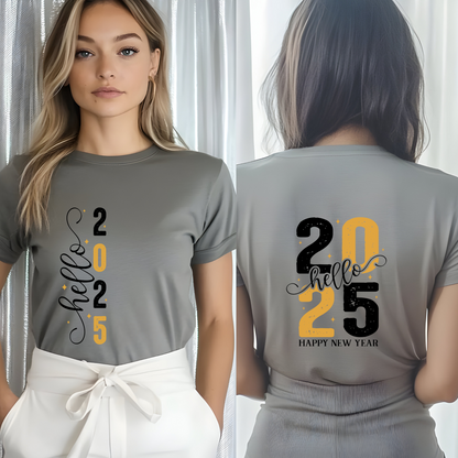 T-Shirt New Year 2025 Hello Happy New Years Unisex Heavy Cotton Tee